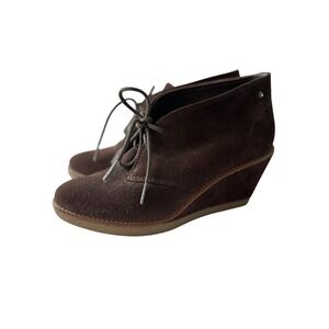 Coach Cassy Chestnut Brown Suede Wedge High Heel Lace Up‎ Boots Women's Size 6.5